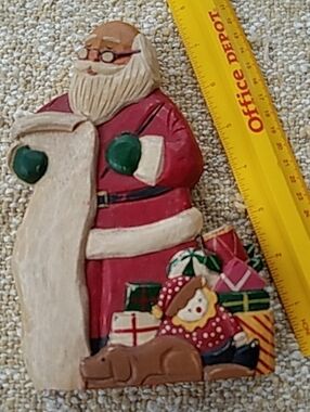 Checking His List - Wooden Carved Holiday Santa Figurine Stander
